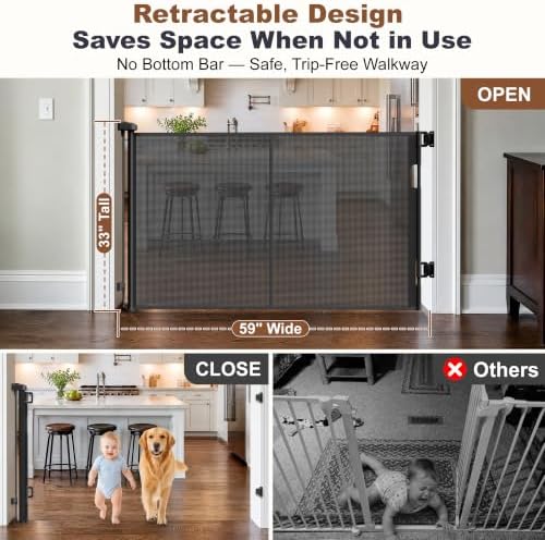GRENFU Reinforced 59" Wide Retractable Baby Gates, Prevent Crawling Under - Image 3