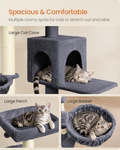 Feandrea Cat Tree, 68.5-in Tall Cat Tower, Dark Gray - Image 3