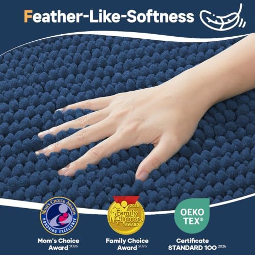 Ophanie Navy Blue Bathroom Runner Rugs 60x20, Soft Chenille Bath Mat, Non Slip - Image 3