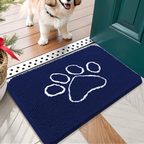 OLANLY Dog Door Mat for Muddy Paws 30x17, Paw Print Design Chenille Mud Mat by OLANLY