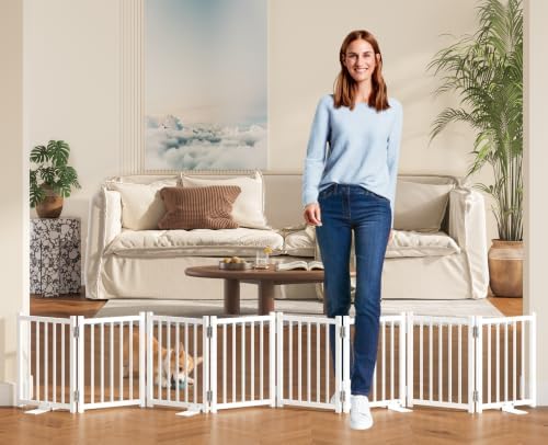Snughome Short Dog Gate Indoor, Expands Up to 96’’ Wide Foldable Pet Gate by Snughome