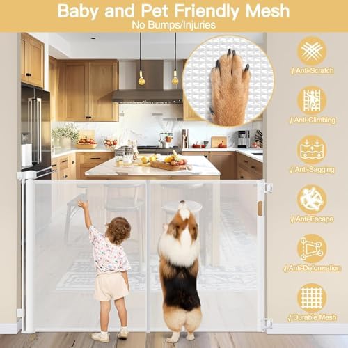 Reinforced 42" Tall Baby Gate 55" Wide Retractable Dog Gate Indoor/Outdoor - Image 6