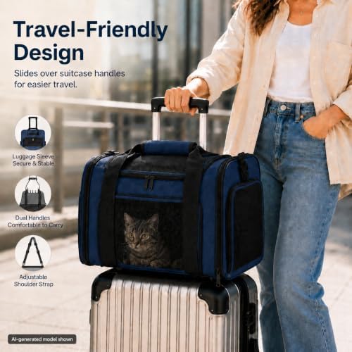 Pet Carrier for Cats and SmallDogs Upto15lb, Royal Blue - Image 6
