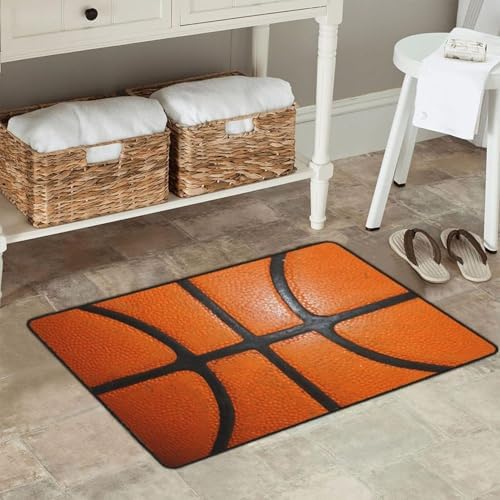 Basketball Texture Area Rug Non-Slip Soft Microfiber Washable Inside Floor Mats - Image 2
