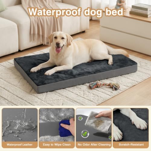 Waterproof Dog Bed Large Sized Dogs, Orthopedic Washable Crate Pad 35"x22" - Image 2
