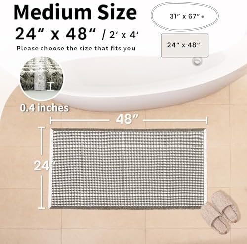 Waffle Bath Mat, Boho Bathroom Rugs Non Slip Washable - Image 2