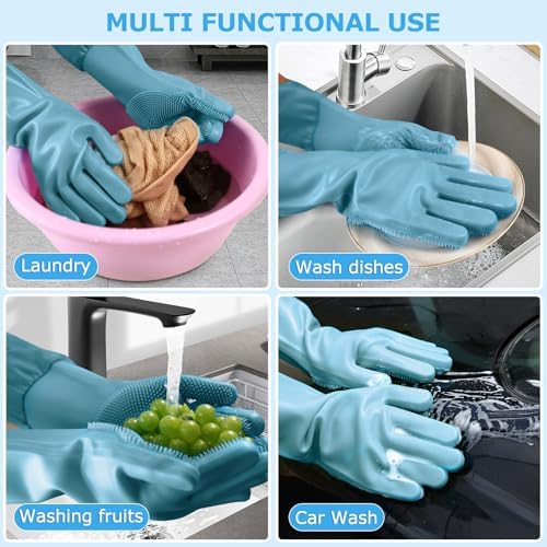 Dog washing gloves | Pet grooming gloves | Extra Long Arms 17.3in, hazy blue - Image 6