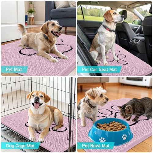 OLANLY Dog Door Mat for Muddy Paws 36x24, Paw Print Design Chenille Mud Mat - Image 7