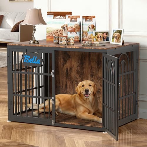 43 Inch Antique Walnut Dog Crate Furniture by Tiovo