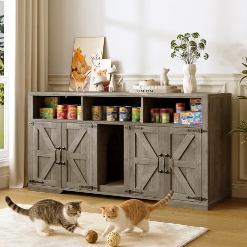 Vabches Litter Box Enclsoure for 2 Cats, 53.1" Cat Litter Box Furniture Hidden by Vabches