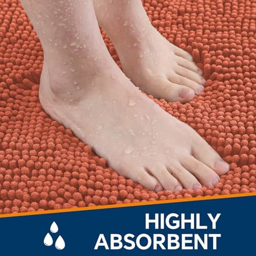Chenille Bathroom Runner Rug 24"x60" Coral, Plush Bath Mat - Image 4