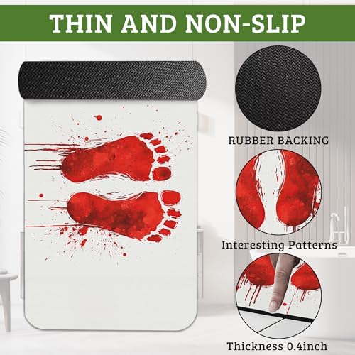 Red Footprints Bath Mat Non-Slip Bathroom Rugs, Rubber Backing Absorbent Quick - Image 3