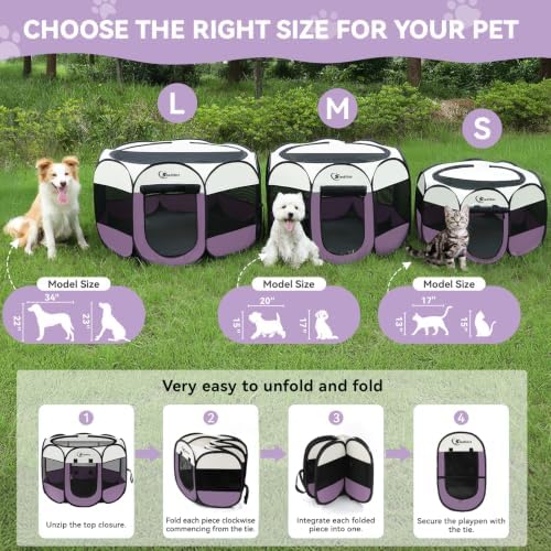 Siedihit Dog Cat Playpen Medium Puppy Pet Crate Tent Cage, Light Purple - Image 2