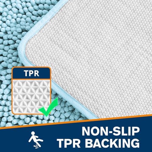 Chenille Bathroom Rug 40"x60" Baby Blue, Large Plush Bath Mat - Image 5