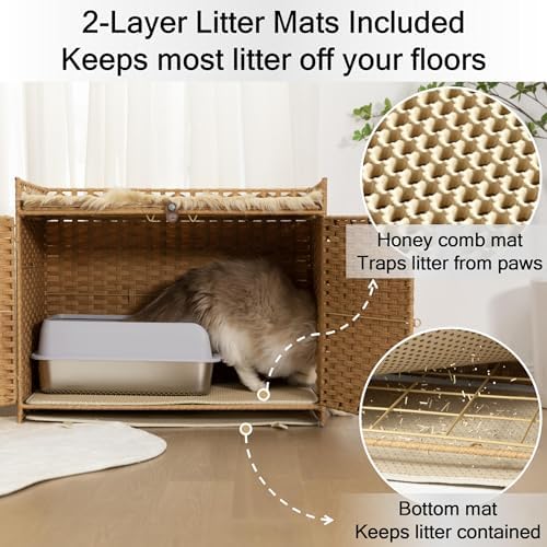 Rattan Cat Litter Box Enclosure Large, 30.3”L x 18.2”W x 24.2”H - Image 3