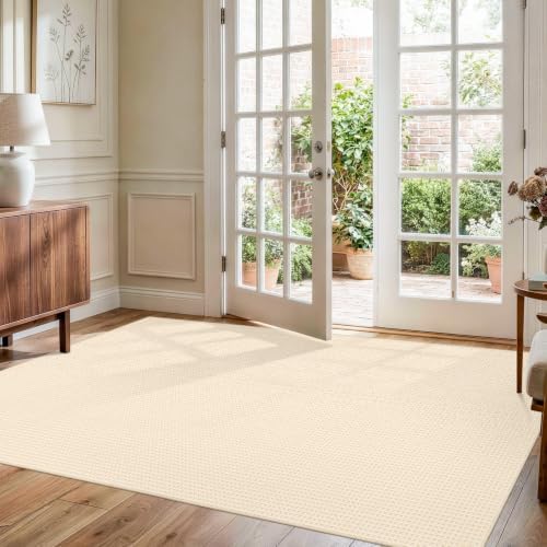 Waffle 4x6 Living Room Rug: Washable Non Slip Textured Area Rug Beige-Cream by BYYVOORugsforYourHome