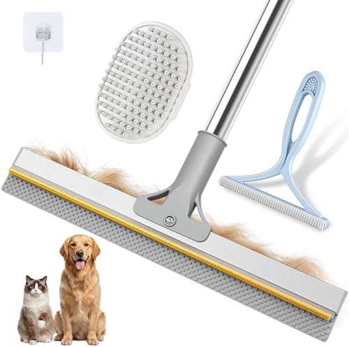 Pet Hair Remover for Carpet, 54 Inch Adjustable Long Handle Carpet Rake for Pet by CleanerHomesHappierPets