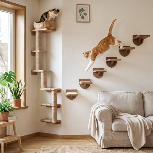 SiliFine Cat Wall Stairs Climbing Steps, Dark Brown - Image 7