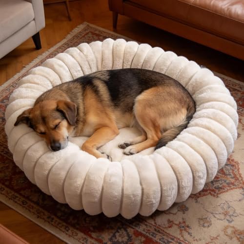 Donut Dog Beds Large Sized Dog Washable Plush Pet Bed, 36in White by VhenWhen