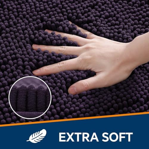 Chenille Bathroom Rug 17"x24" Purple, Non-Slip Plush Bath Mat - Image 3