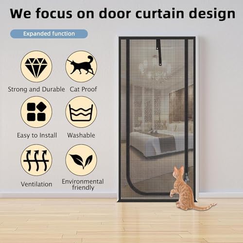Upgraded Pet Screen Door, Fits Door Opening Size 34''x 83'', Thickened Cat - Image 4