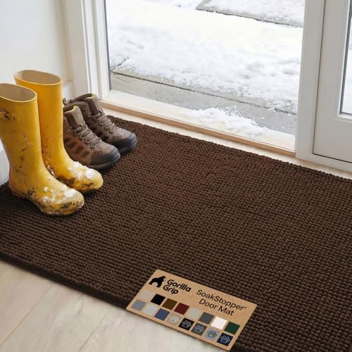 GORILLA GRIP SoakSTOPPER Dog Door Mat, Machine Wash and Dry, 48x30 Brown by GorillaGrip