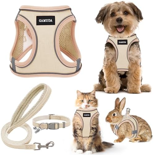 GAMUDA Small Pet Harness Collar and Leash Set, Step in No Chock No Pull Linen by GAMUDACollarsCollection