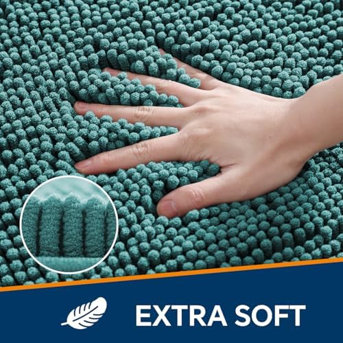 Chenille Bathroom Runner Rug 24"x72" Teal, Plush Bath Mat - Image 3