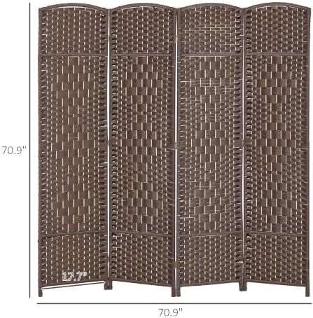 HOMCOM 4 Panel Room Divider 6 Ft Privacy Screen Hand-Woven Brown - Image 7