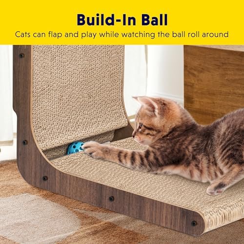 Cat Scratcher with Cat Toys Ball Track, Build-in Ball, L-Shaped Scratcher - Image 4