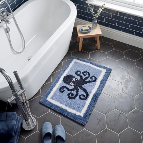 Boao Octopus Bathroom Rug Blue Tufted Non-Slip Bath Mat, 24 x 16 in - Image 4