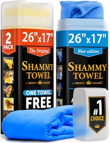 Premium Shammy Cloth for Car Drying – 2pk+1 Free – 26"x17" – Soft Chamois by MightyCleaner