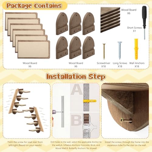 SiliFine Cat Wall Stairs Climbing Steps, Dark Brown - Image 3