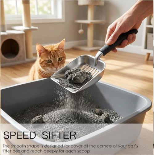 4-in-1 Cat Litter Scoop with Holder, Metal Litter Scoop Includes Portable Small - Image 7