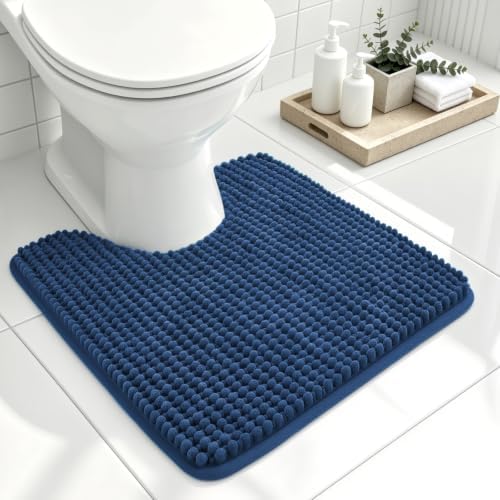 Ophanie Navy Blue Toilet Rugs U-Shaped 20x20, Soft Chenille Contour Bath Mat by Ophanie
