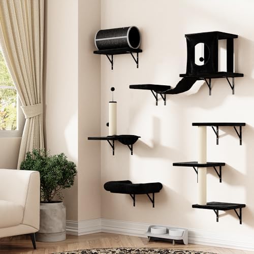 7-in-1 Cat Wall Shelves, Wall Mounted Climber Set, Classic Black by NUNULAB