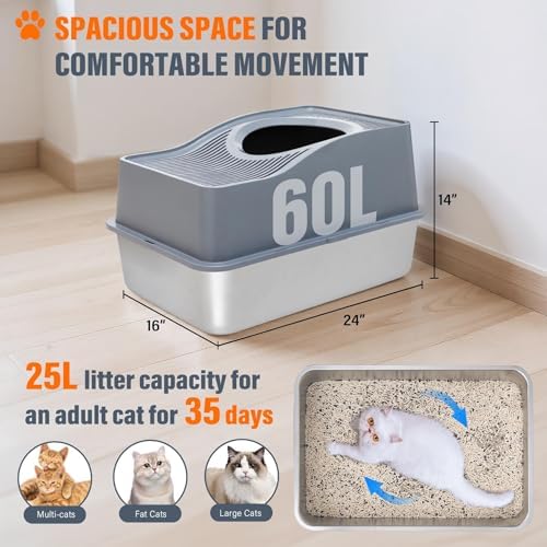 Top Entry Cat Litter Box with Lid, Stainless Steel Enclosed Cat Kitty Litterbox - Image 4