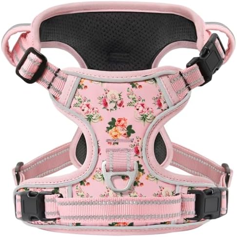 Timos Dog Harness Medium Sized, Quick Release 3 Buckles, Flower Pink by Timos