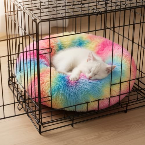 Cat Bed for Indoor Cats, Donut Washable Bed for Kittens, Small Dogs Rainbow - Image 2
