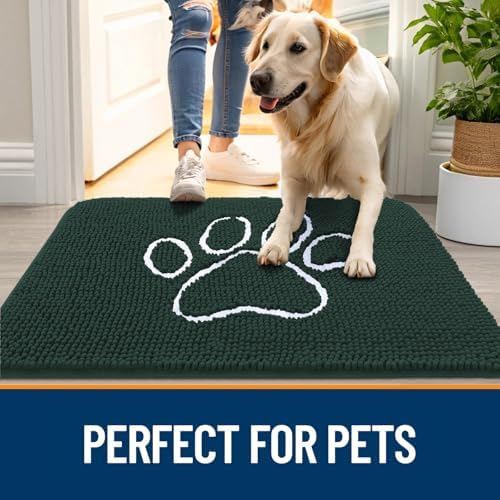 OLANLY Dog Door Mat for Muddy Paws 36x24, Paw Print Design Chenille Mud Mat - Image 6