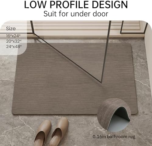 Mecko Bath Mat 16"x24", Ultra Thin Bathroom Rug fit Under Door Brown - Image 2