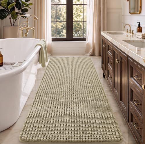 Ophanie Beige Bathroom Runner Rugs 72x24, Soft Chenille Bath Mat, Non Slip by Ophanie