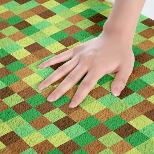 Pixelated Grid Bath Rug, Geometric Camo Blocks Shaggy Absorbent Non Slip Floor - Image 4