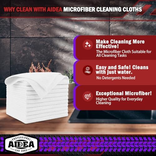 AIDEA White Microfiber Cleaning Cloth 20PK, Cleaning Rags 12×12" - Image 2