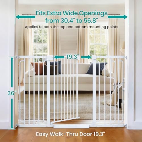 Cumbor 36" Extra Tall Baby Gate, 30.4-56.8" Extra Wide Dog Gate White - Image 3