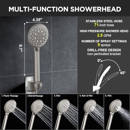 Veken Brushed Nickel 11.8" Shower Head - Image 5