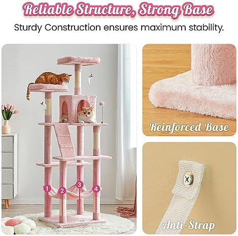 MWPO 70.1-Inch Pink Large Cat Tree, Plush Cat Condo - Image 7