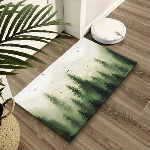 Giwawa Green Misty Forest Bath Rug Mountain Woodland Bathtub Mat Non Slip - Image 6