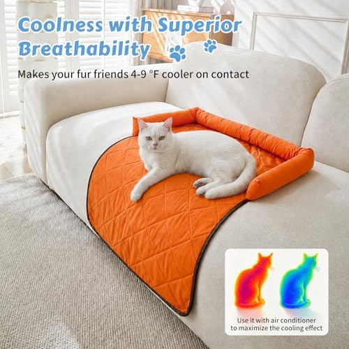 Cooling Dog Bed Mats with Neck & Head Support, 31.5 x 23.62 inch Orange - Image 3
