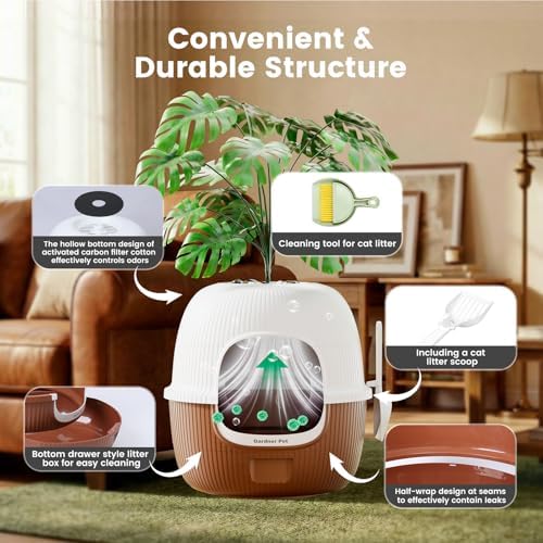 Hidden Cat Litter Box with Faux Plant & Scoop, Drawer Decorative Litter Box - Image 4